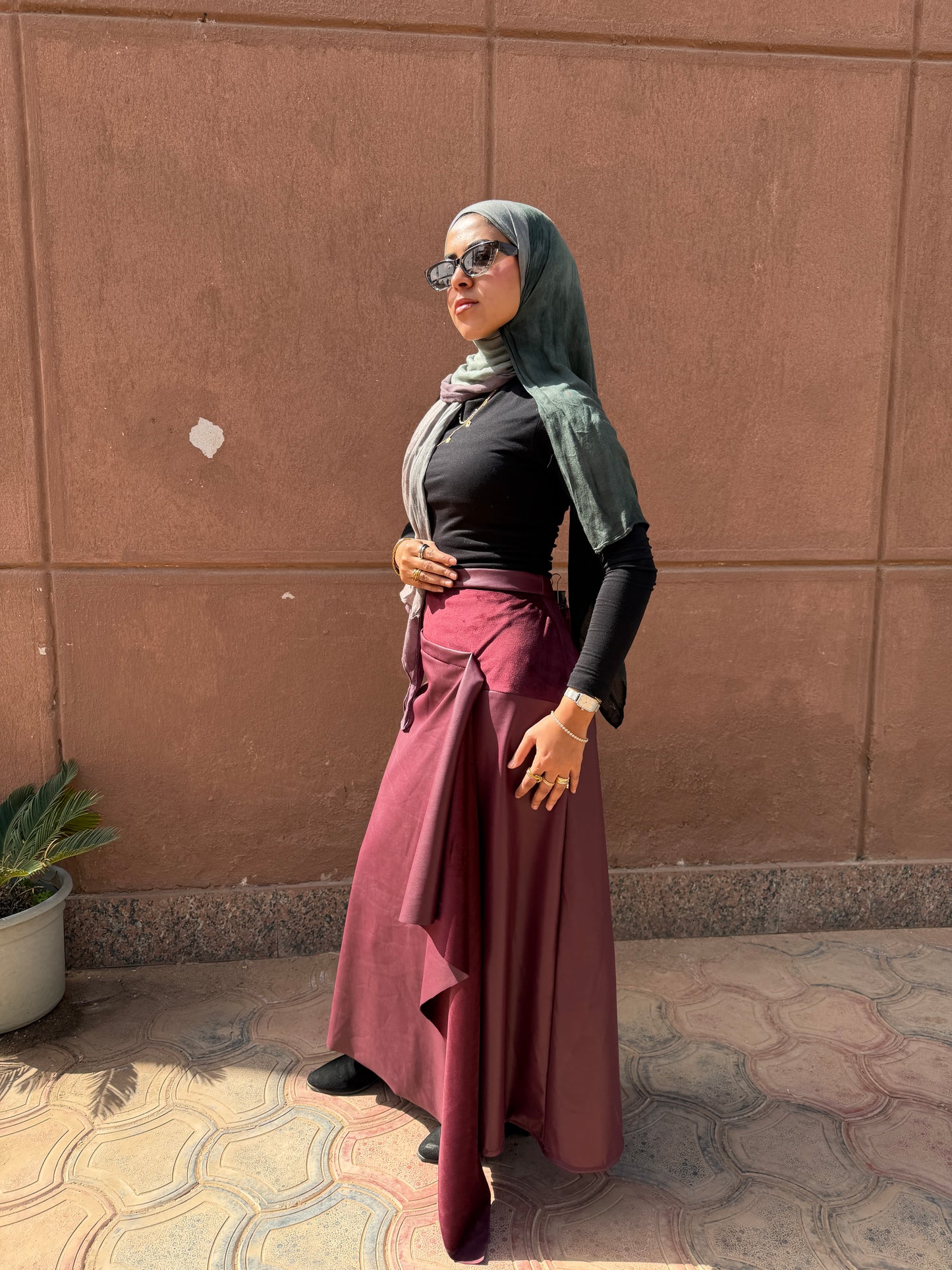 Crimson Dual Texture Skirt