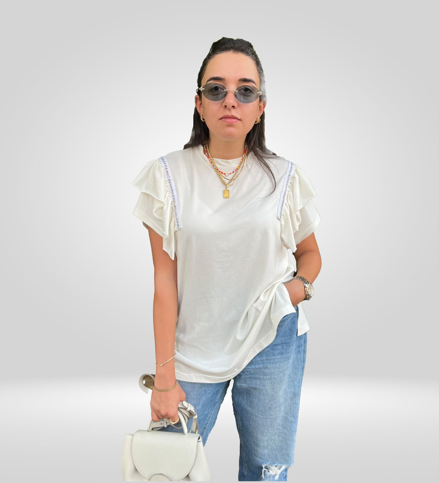 The Ruffle-Studded Shoulder Top (Short Sleeves)