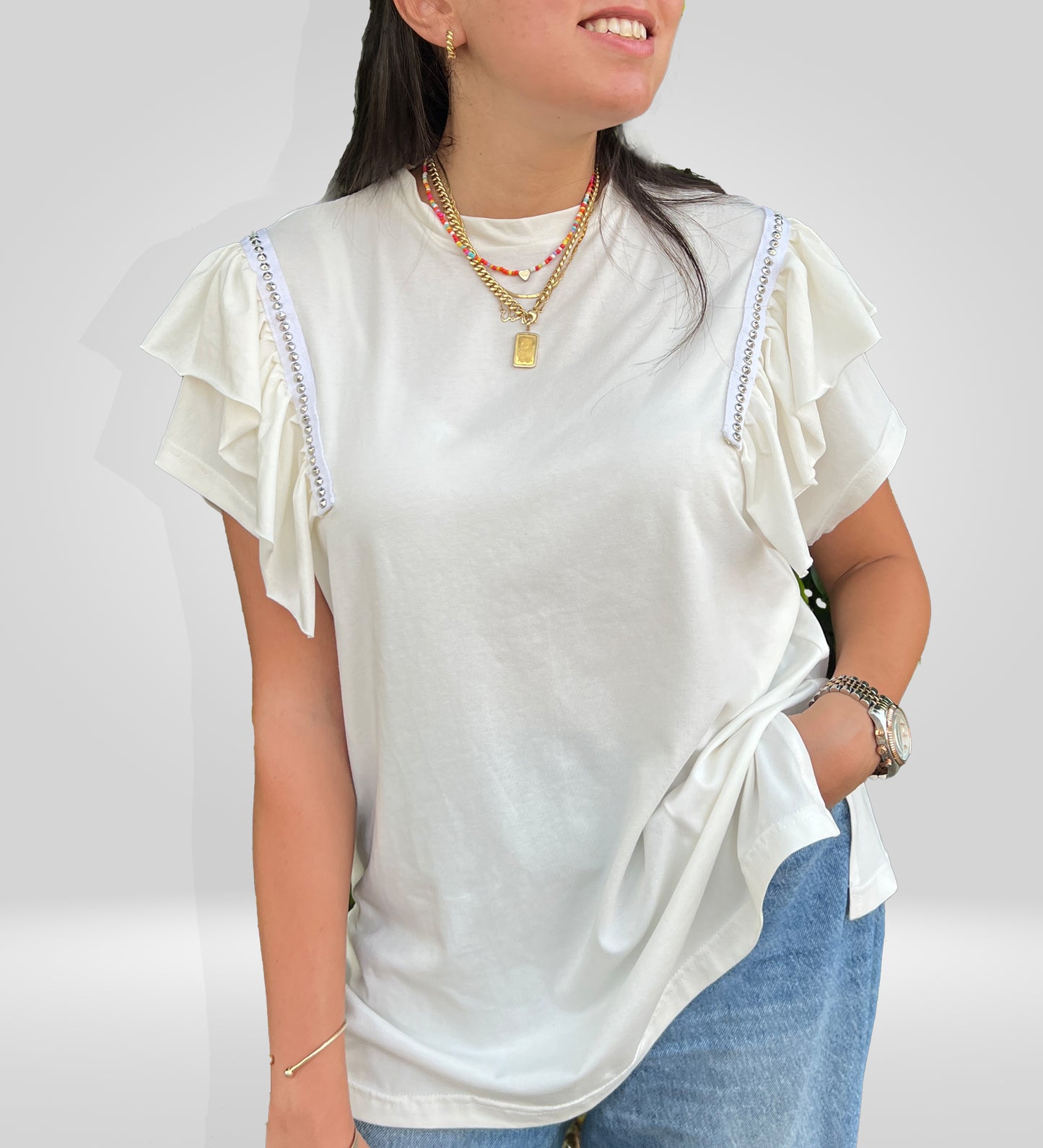 The Ruffle-Studded Shoulder Top (Short Sleeves)