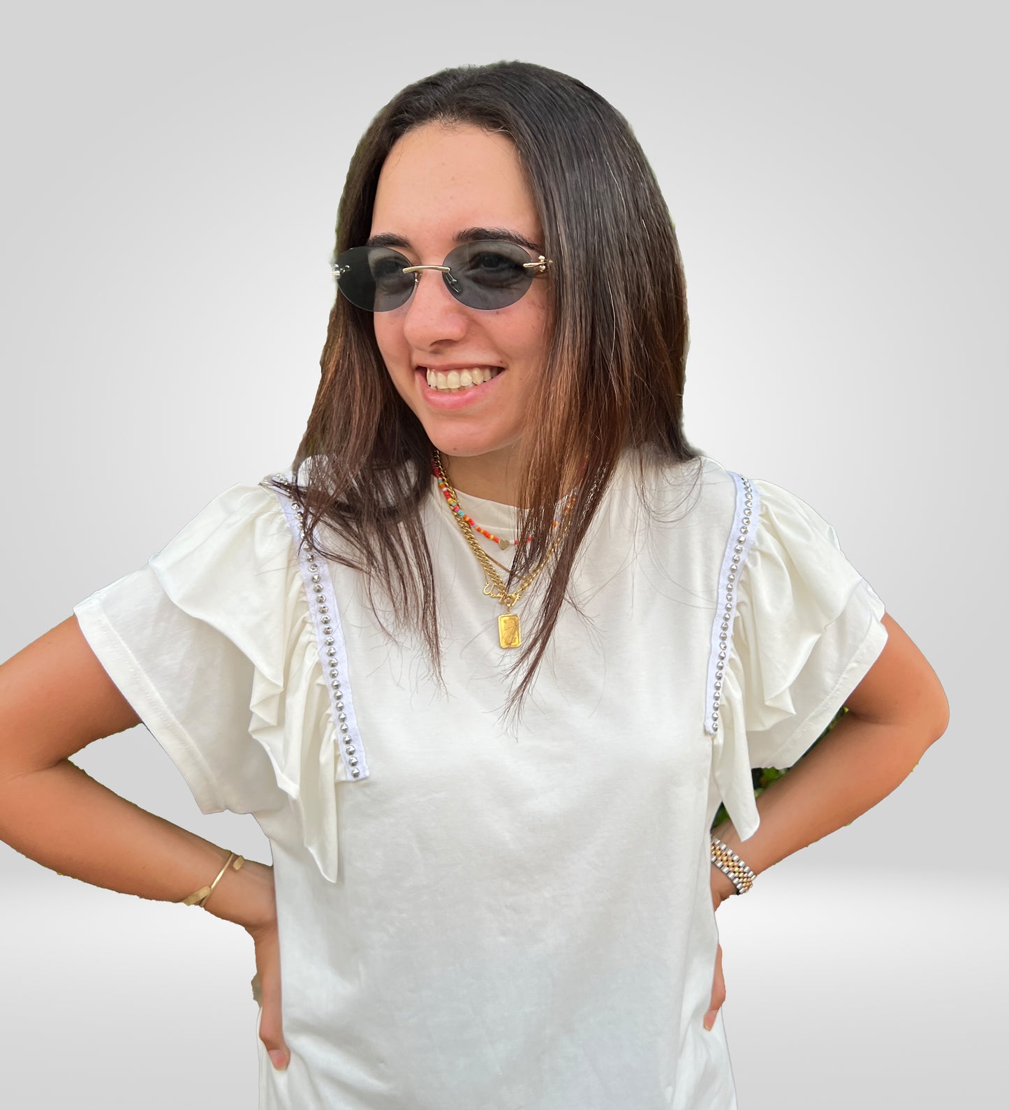 The Ruffle-Studded Shoulder Top (Short Sleeves)