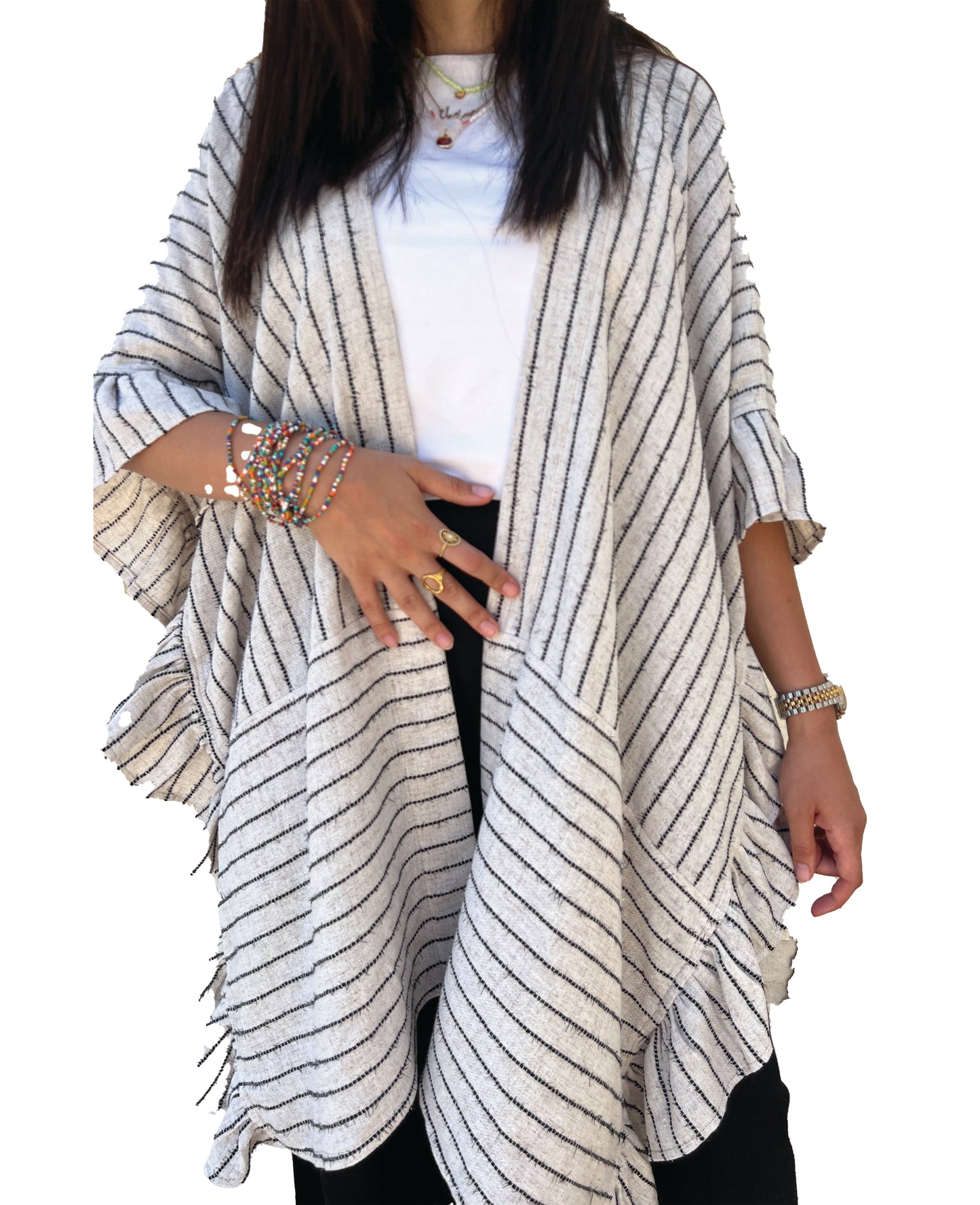 Ruffle-Sides Linen Kimono