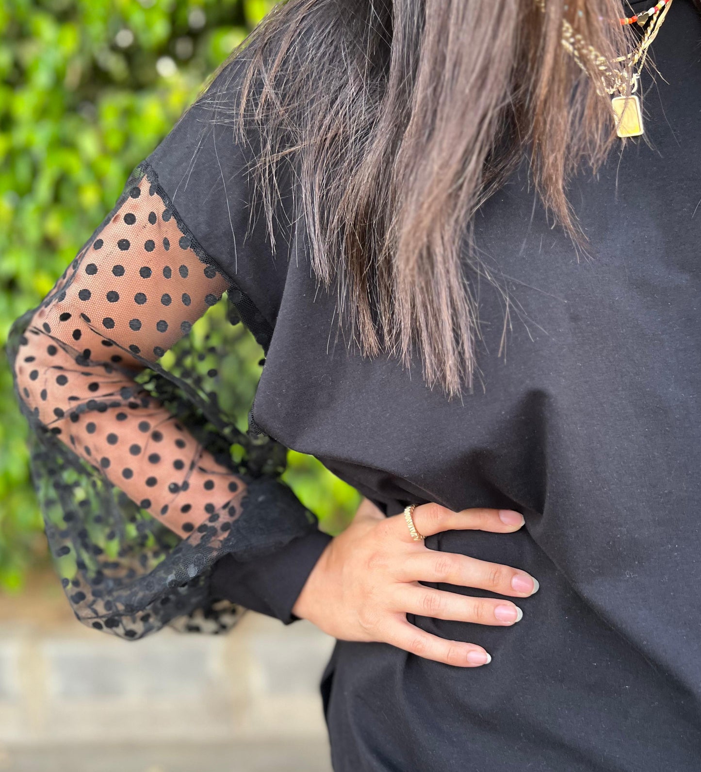 Tulle Sleeves Cotton Top (Long Sleeves)