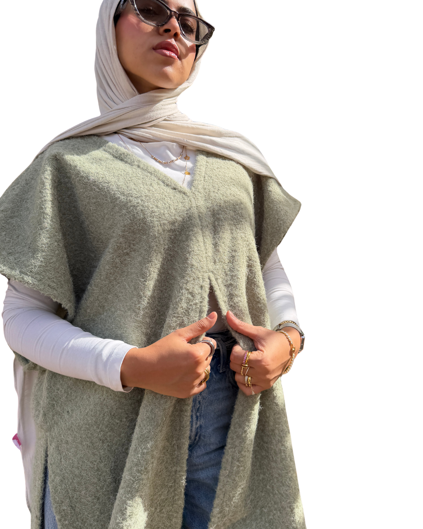 Dual Split Flow Vest - Pistache