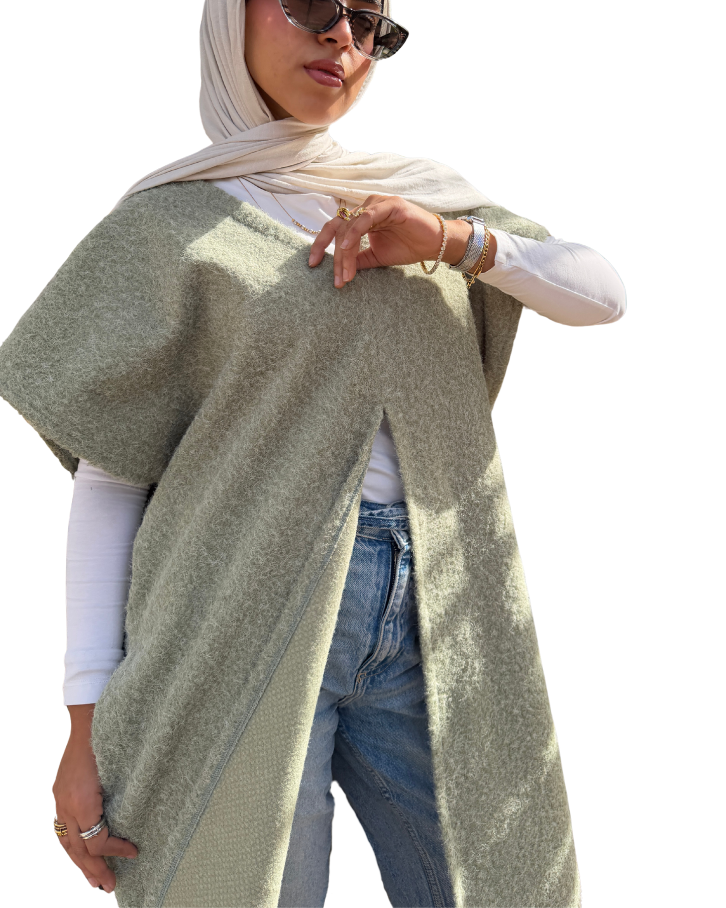Dual Split Flow Vest - Pistache
