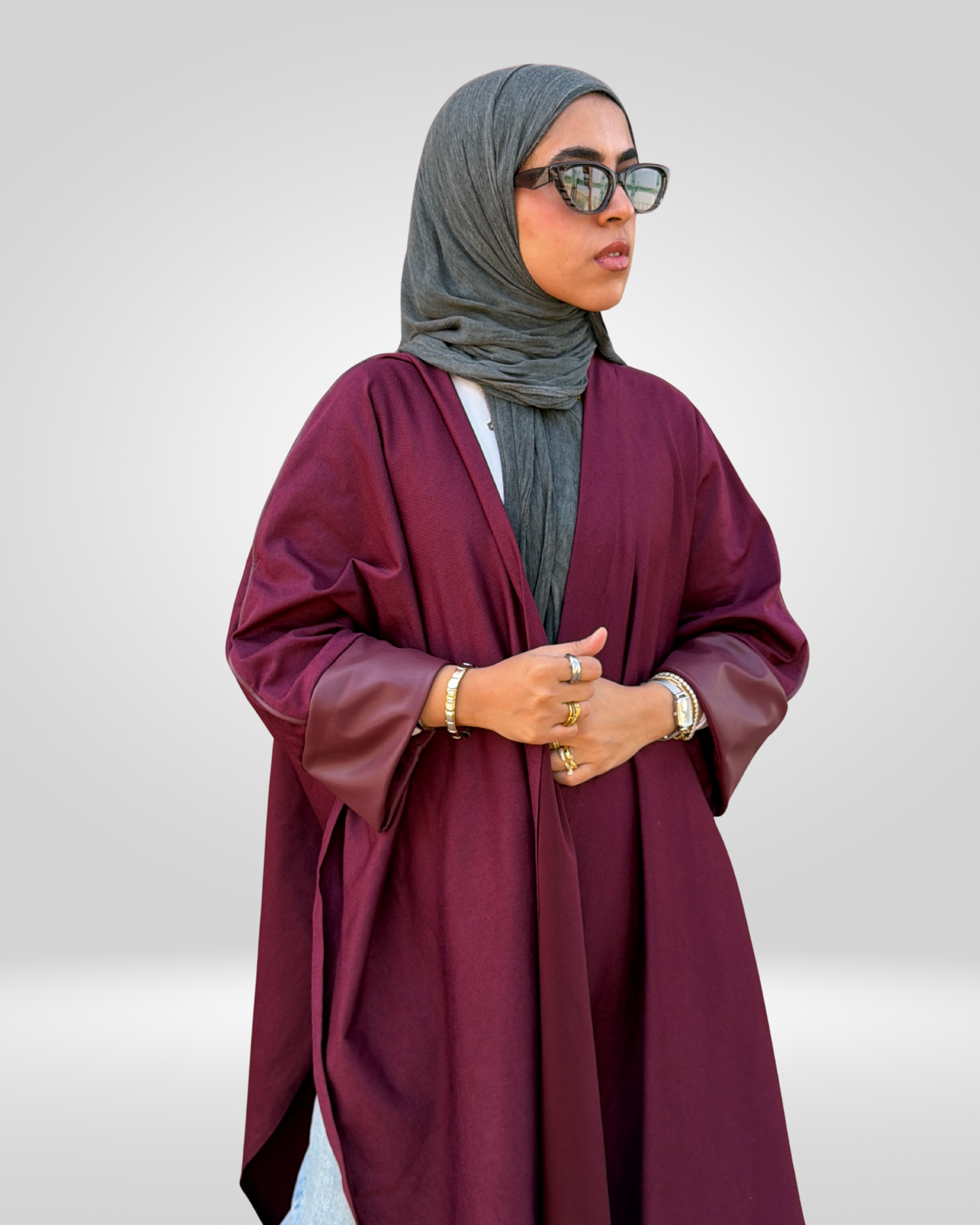 Outlined Velvet Cape – Burgundy