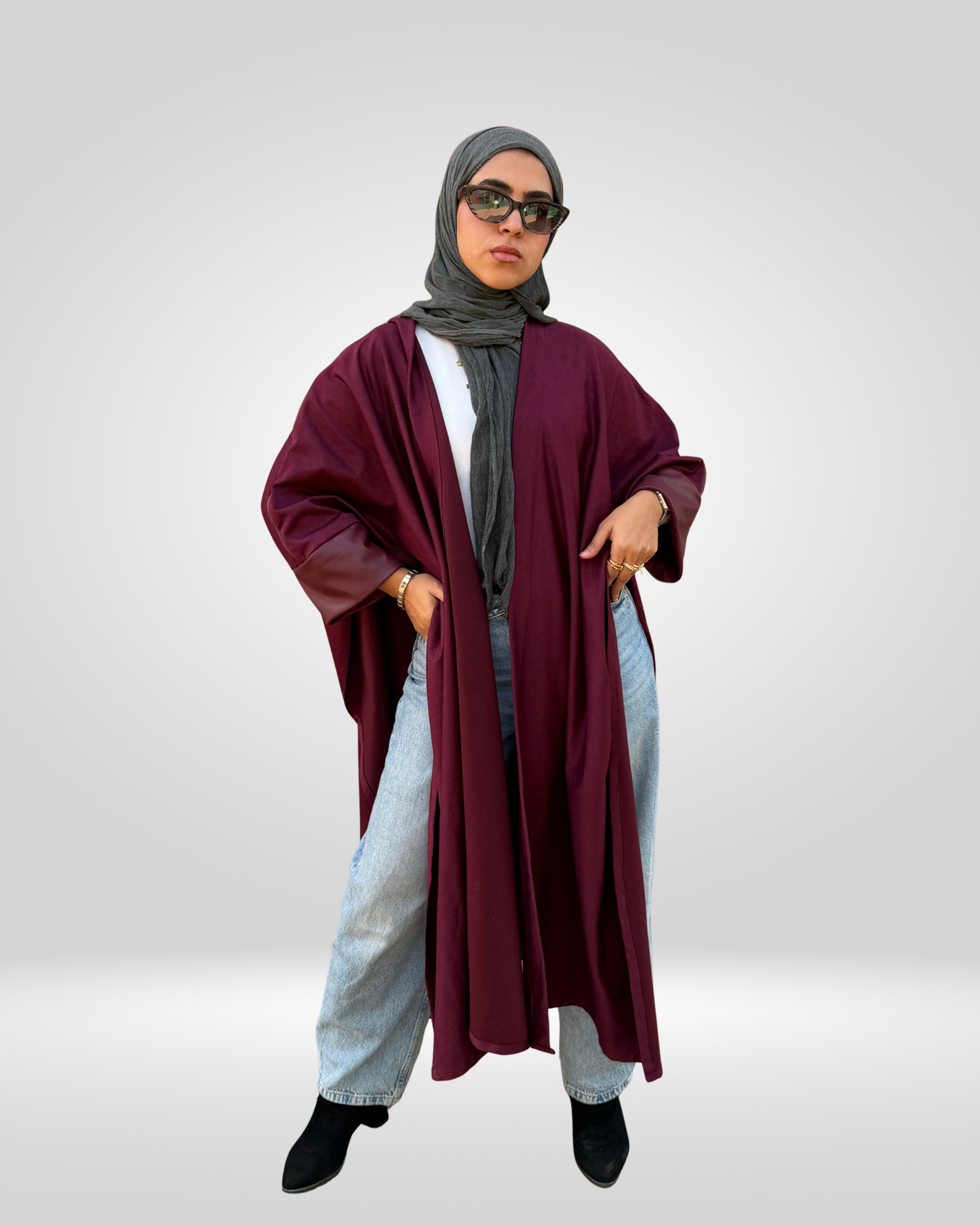 Outlined Velvet Cape – Burgundy