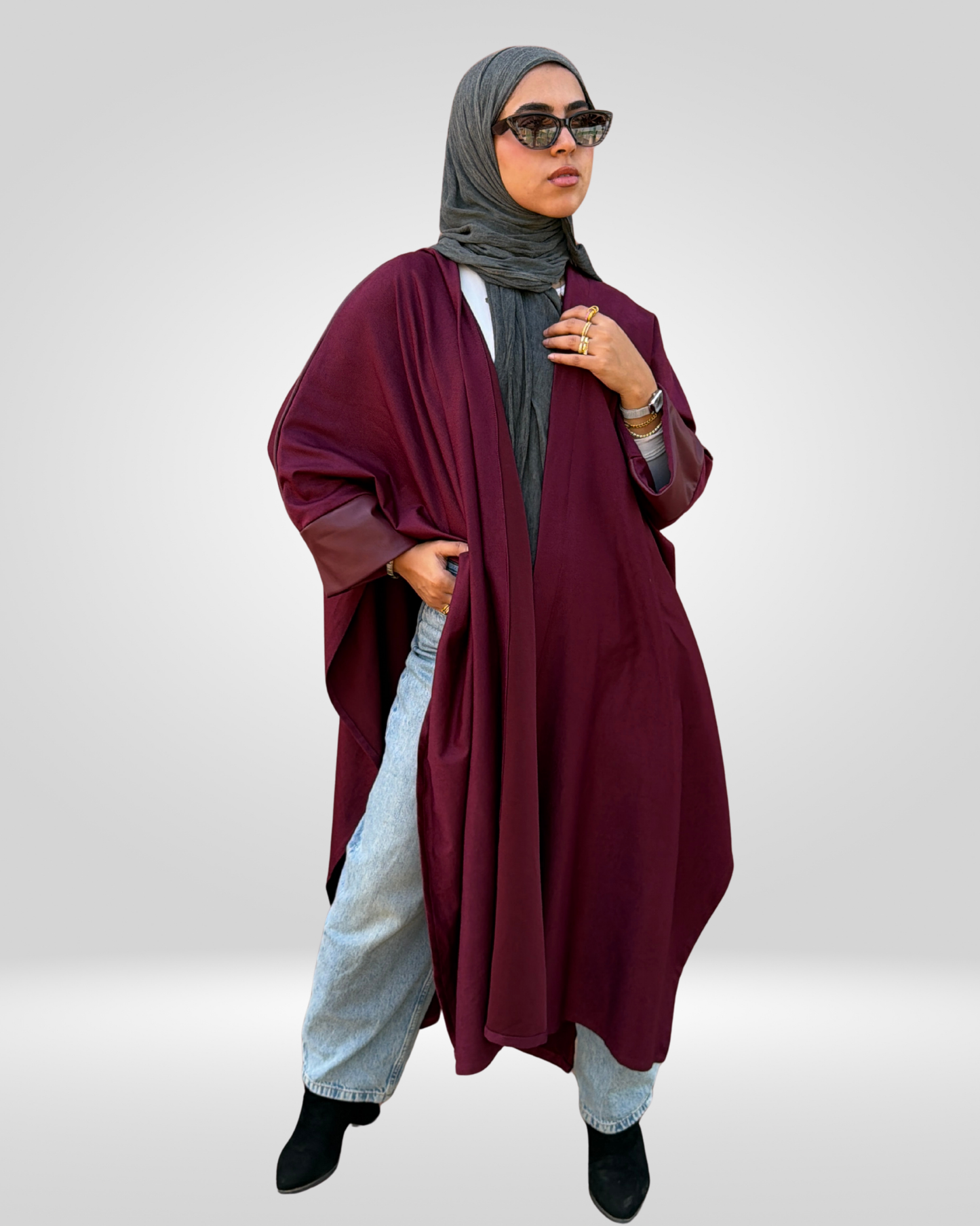 Outlined Velvet Cape – Burgundy