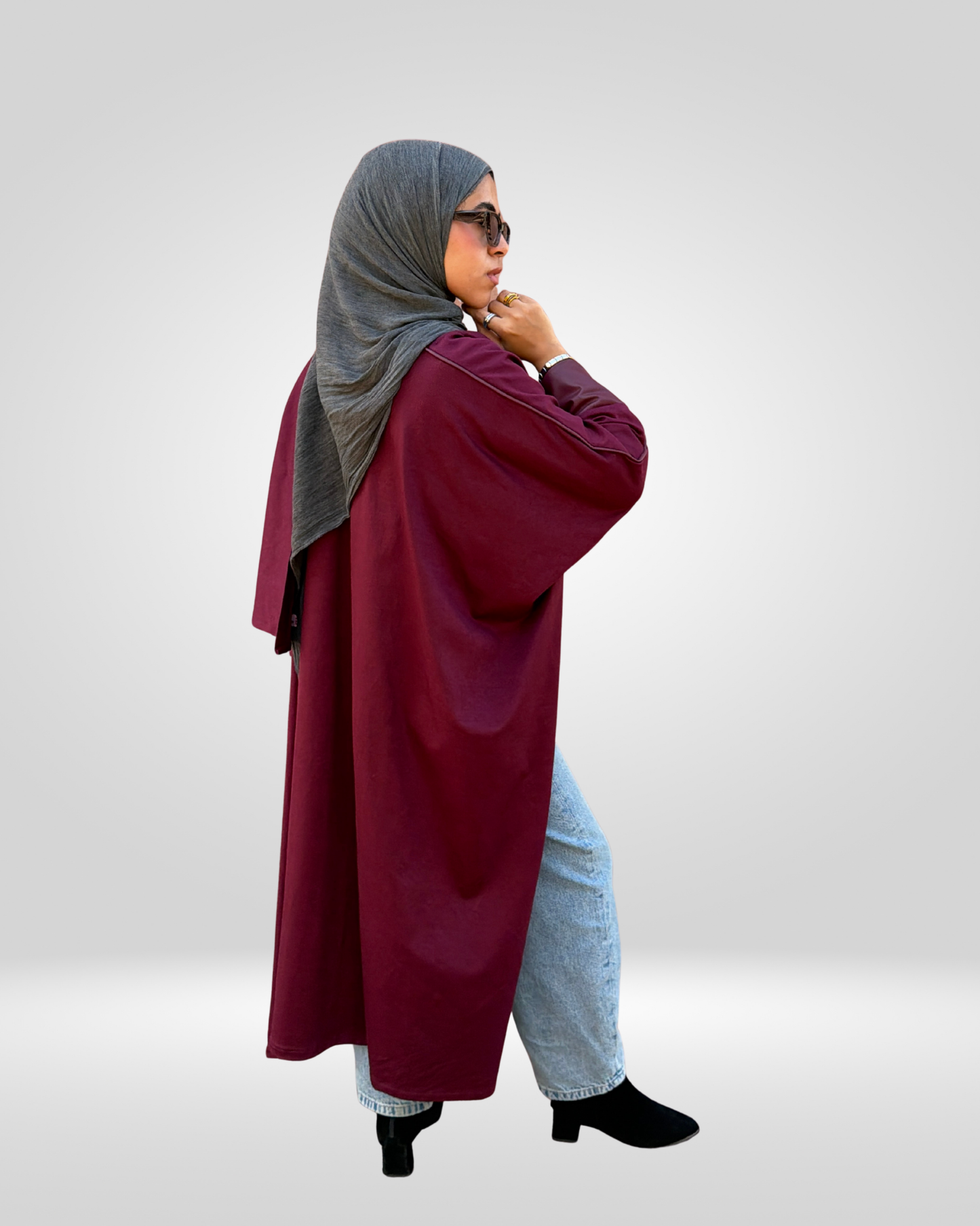 Outlined Velvet Cape – Burgundy