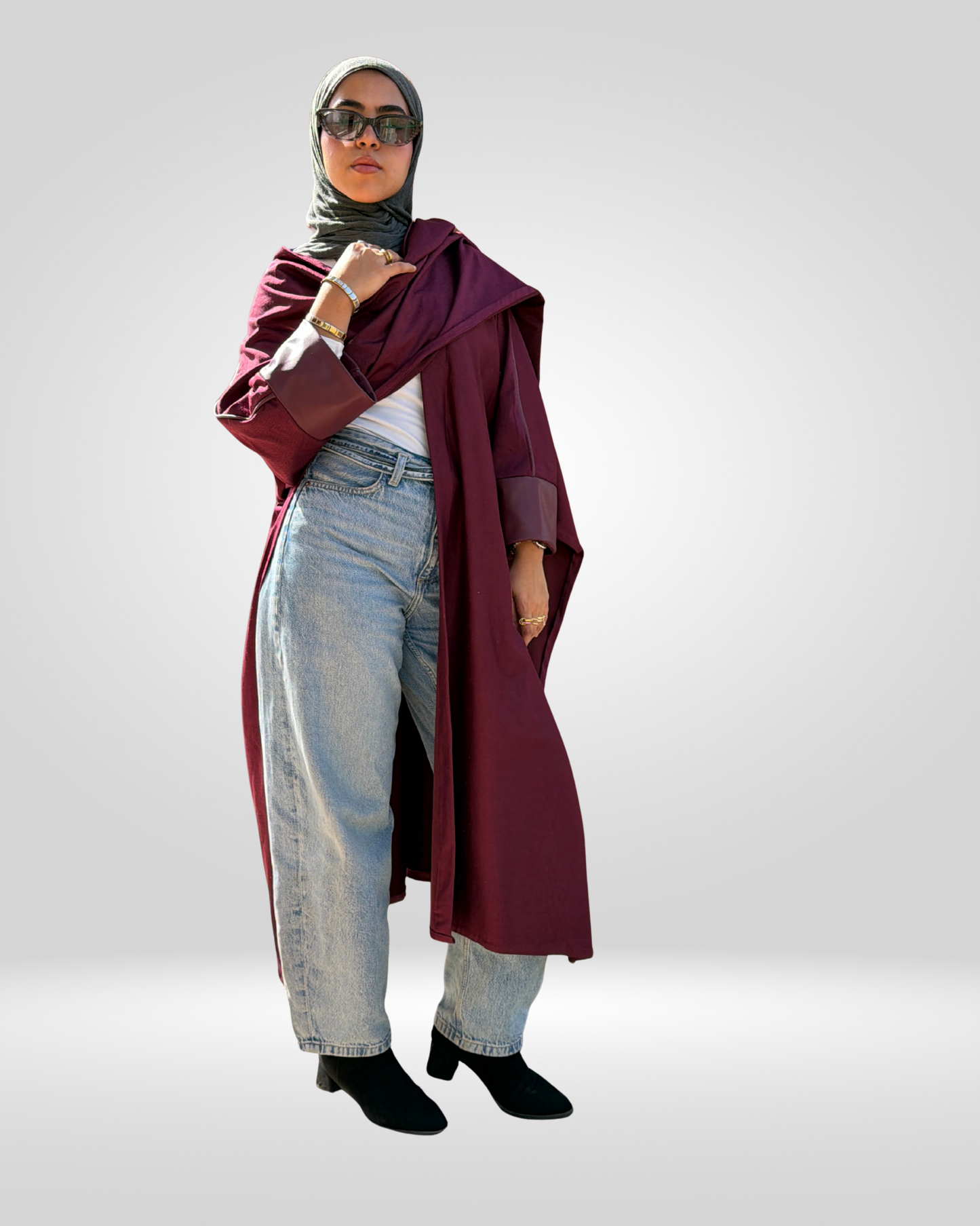 Outlined Velvet Cape – Burgundy