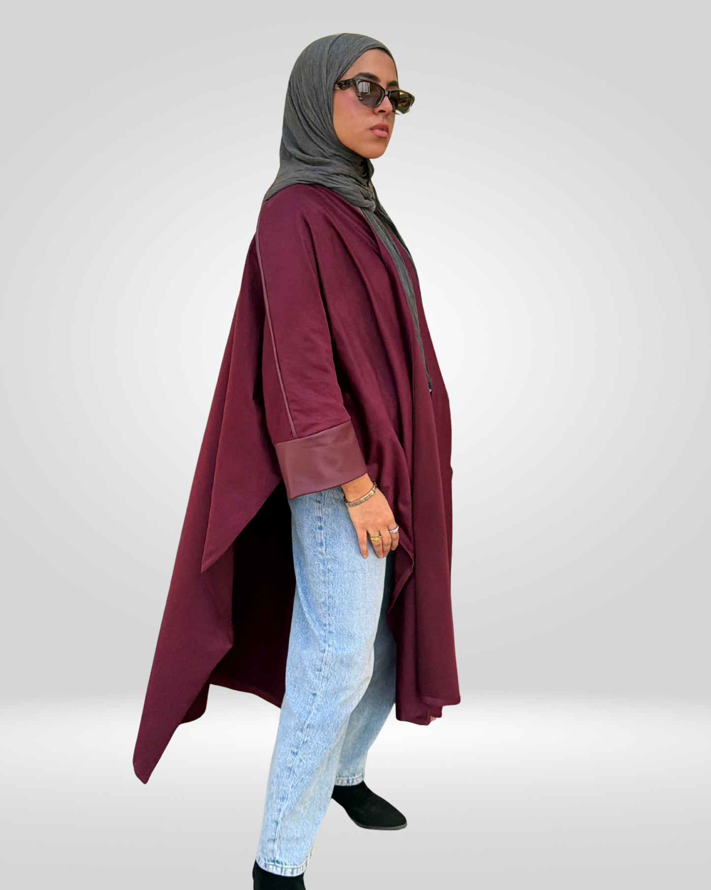 Outlined Velvet Cape – Burgundy