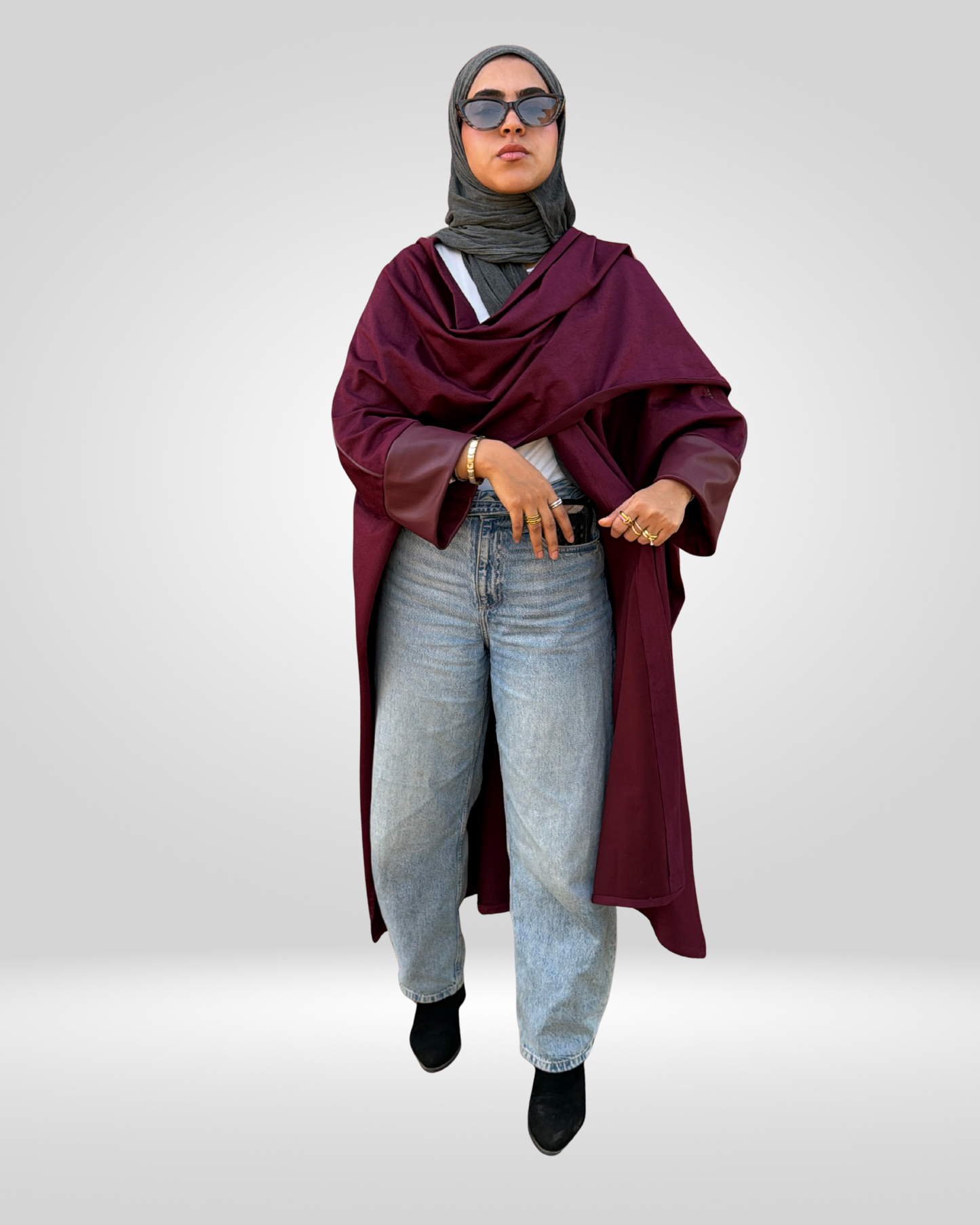 Outlined Velvet Cape – Burgundy