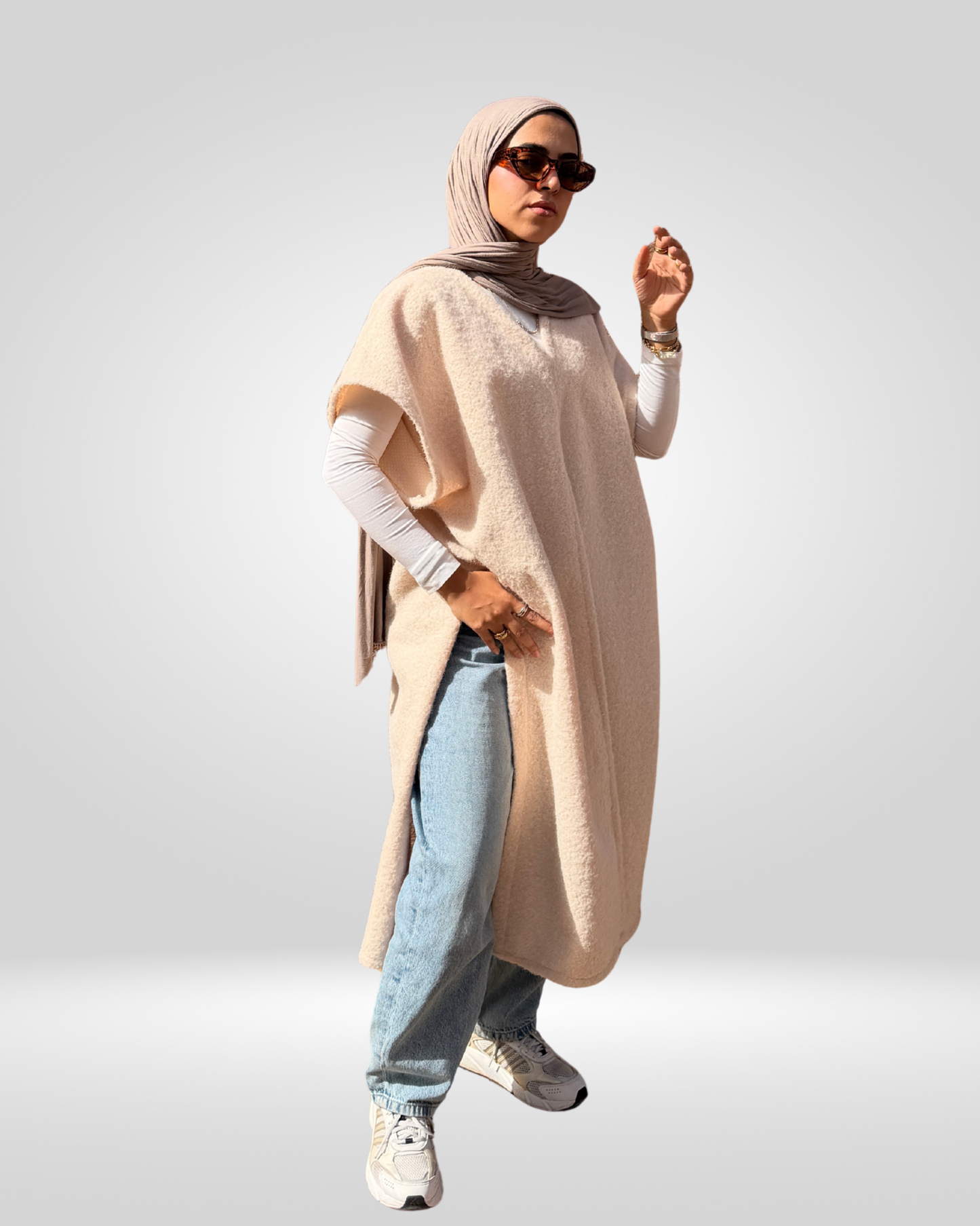 Dual Split Flow Vest - Beige