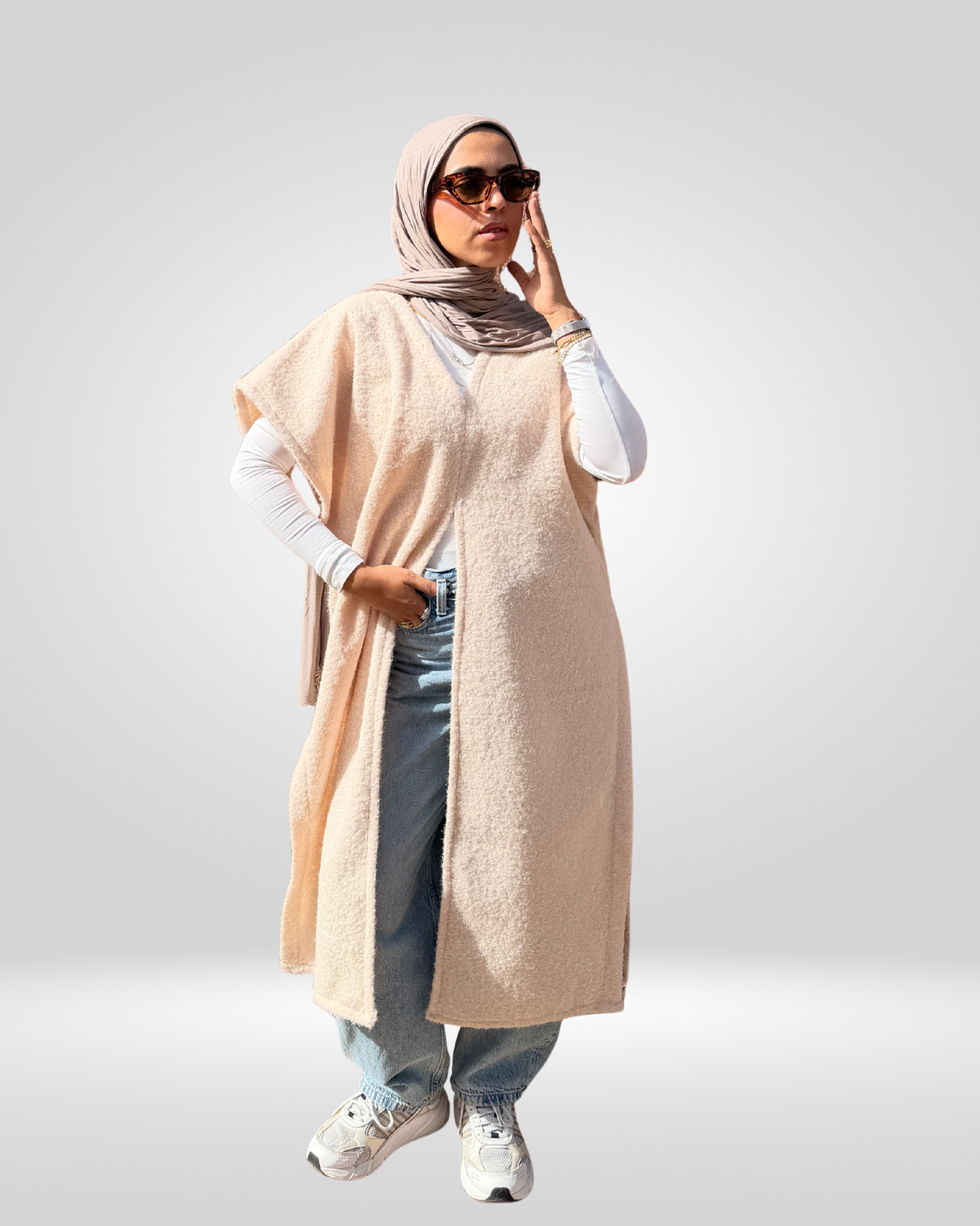 Dual Split Flow Vest - Beige