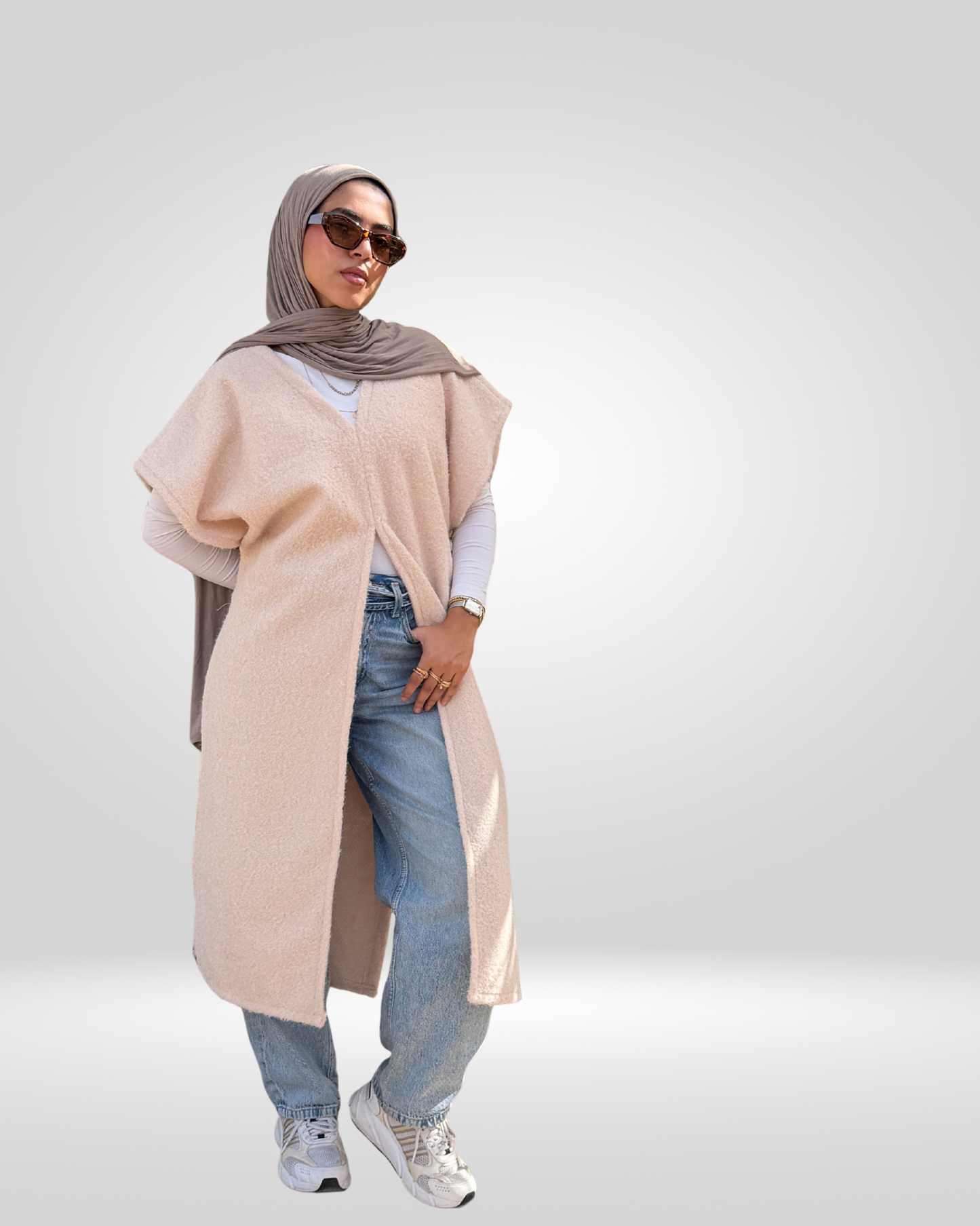 Dual Split Flow Vest - Beige
