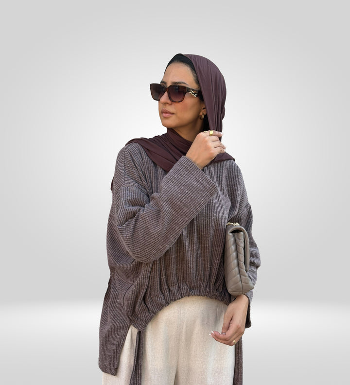 Gathered Curve Asymmetric Sweater