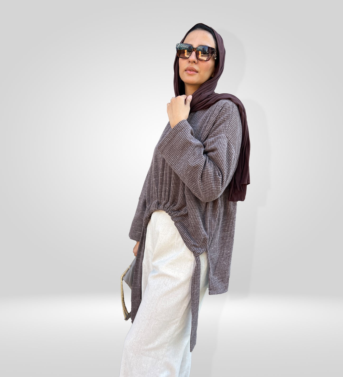 Gathered Curve Asymmetric Sweater