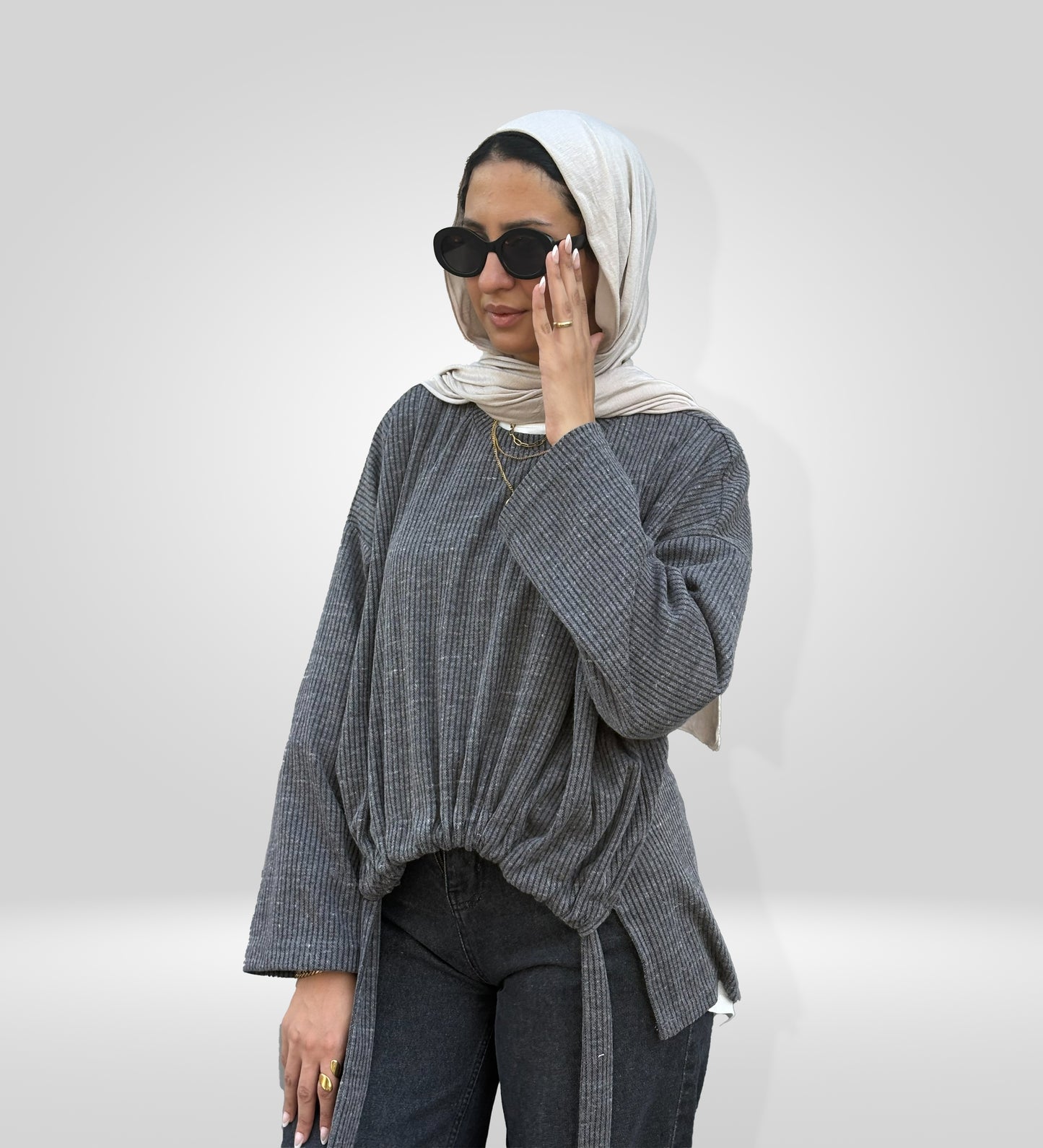 Gathered Curve Asymmetric Sweater