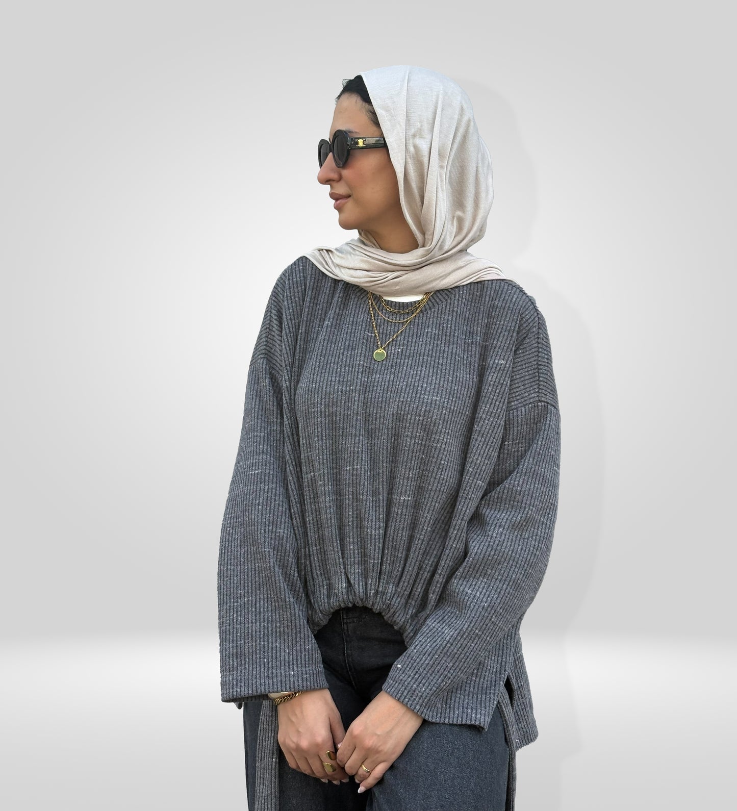 Gathered Curve Asymmetric Sweater