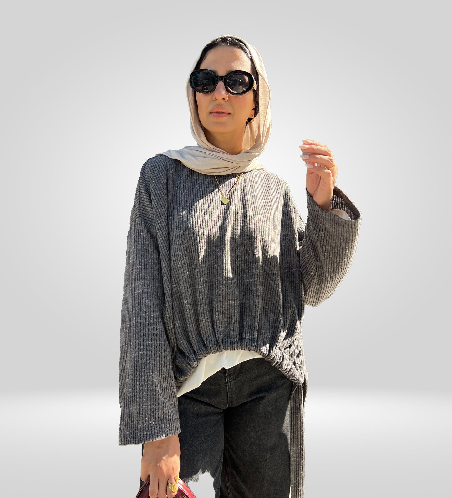 Gathered Curve Asymmetric Sweater