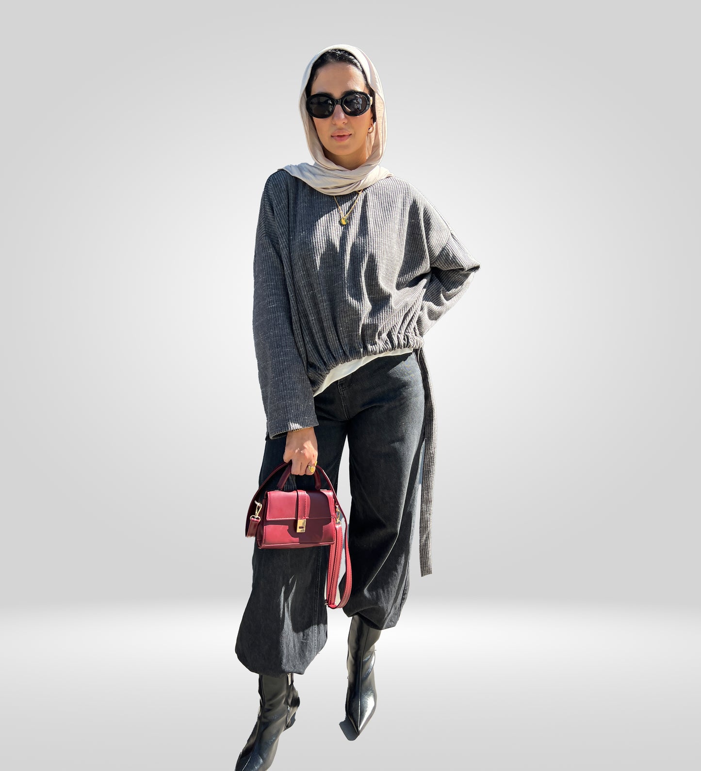 Gathered Curve Asymmetric Sweater