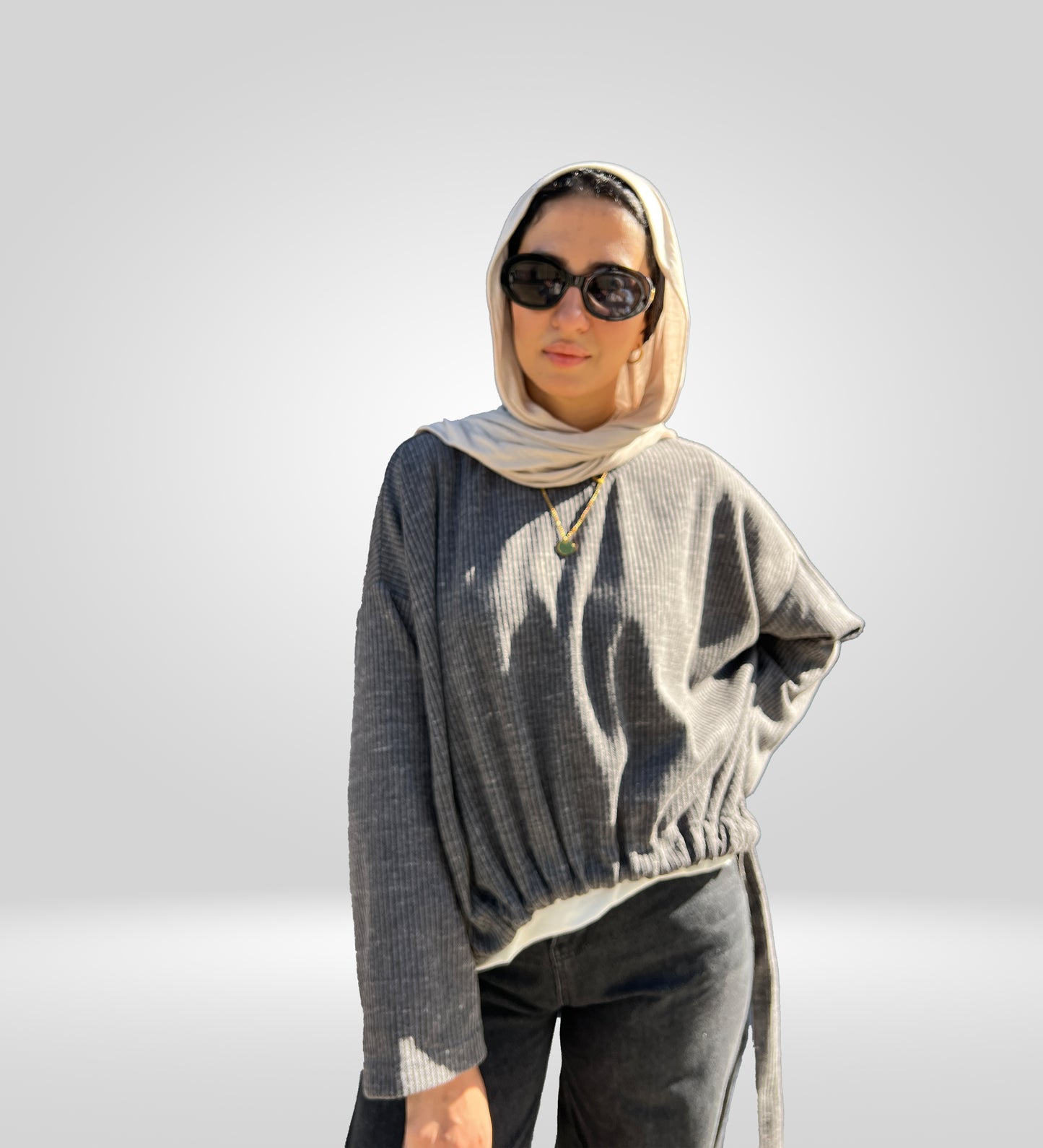 Gathered Curve Asymmetric Sweater