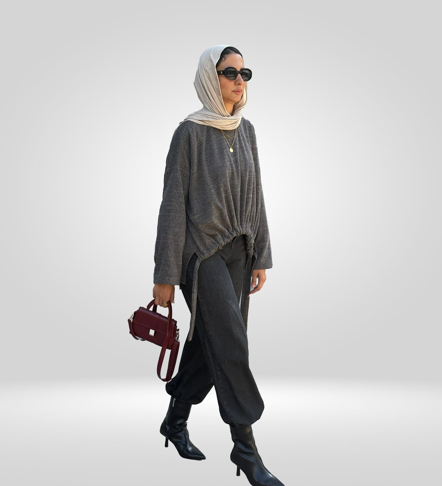 Gathered Curve Asymmetric Sweater