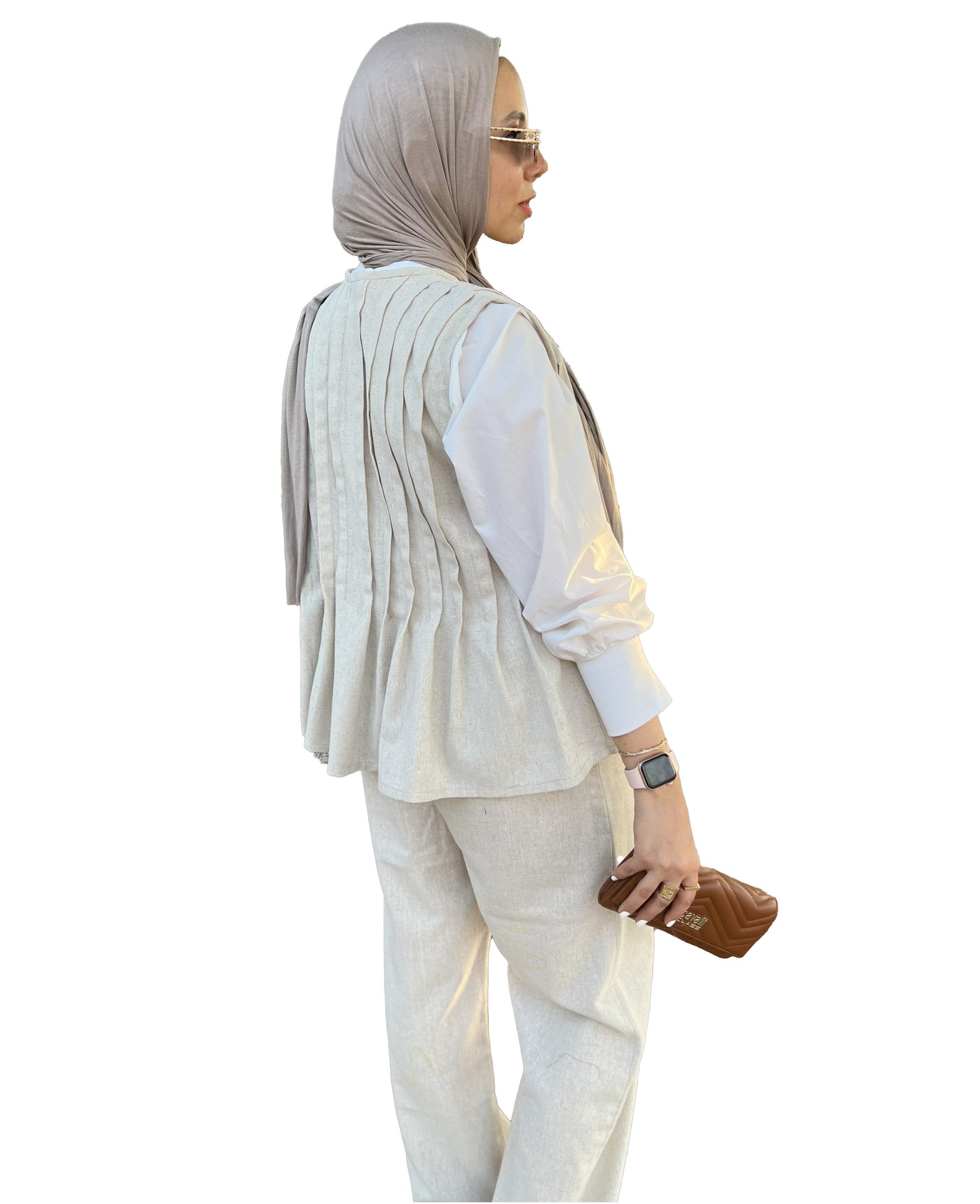 The Pleated Linen Set- Beige