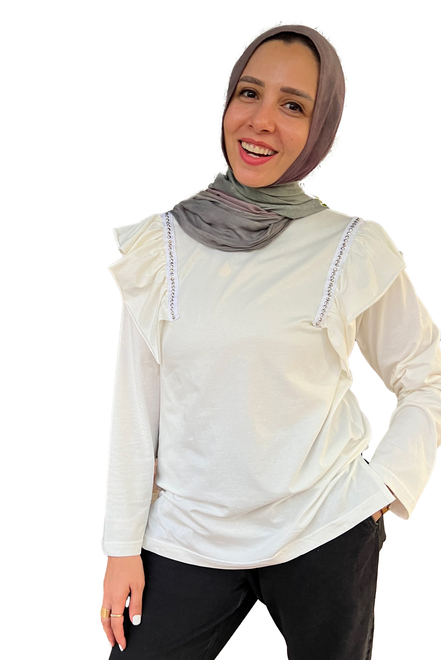 The Ruffle-Studded Shoulder Top (Long Sleeves)