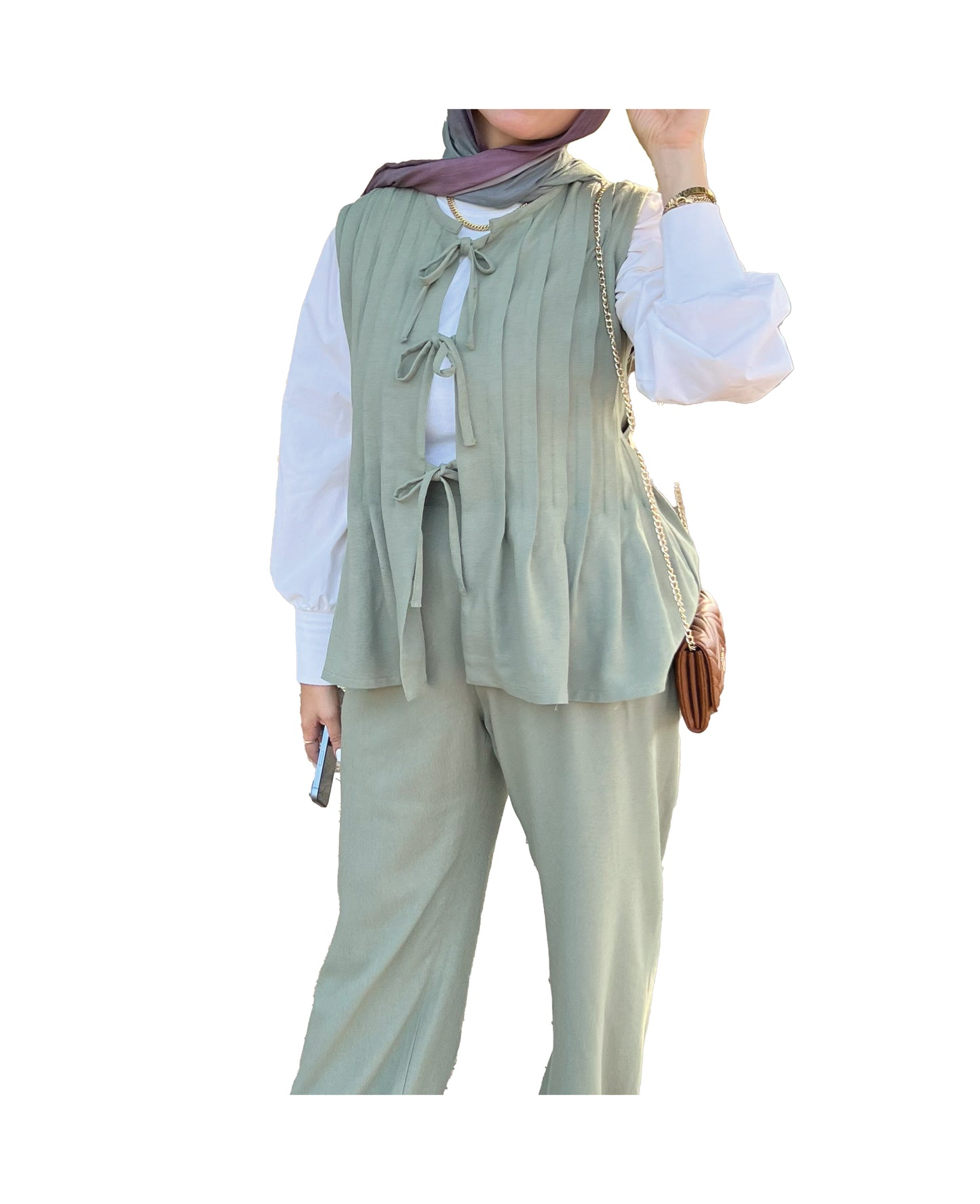 The Pleated Linen Set- Olive