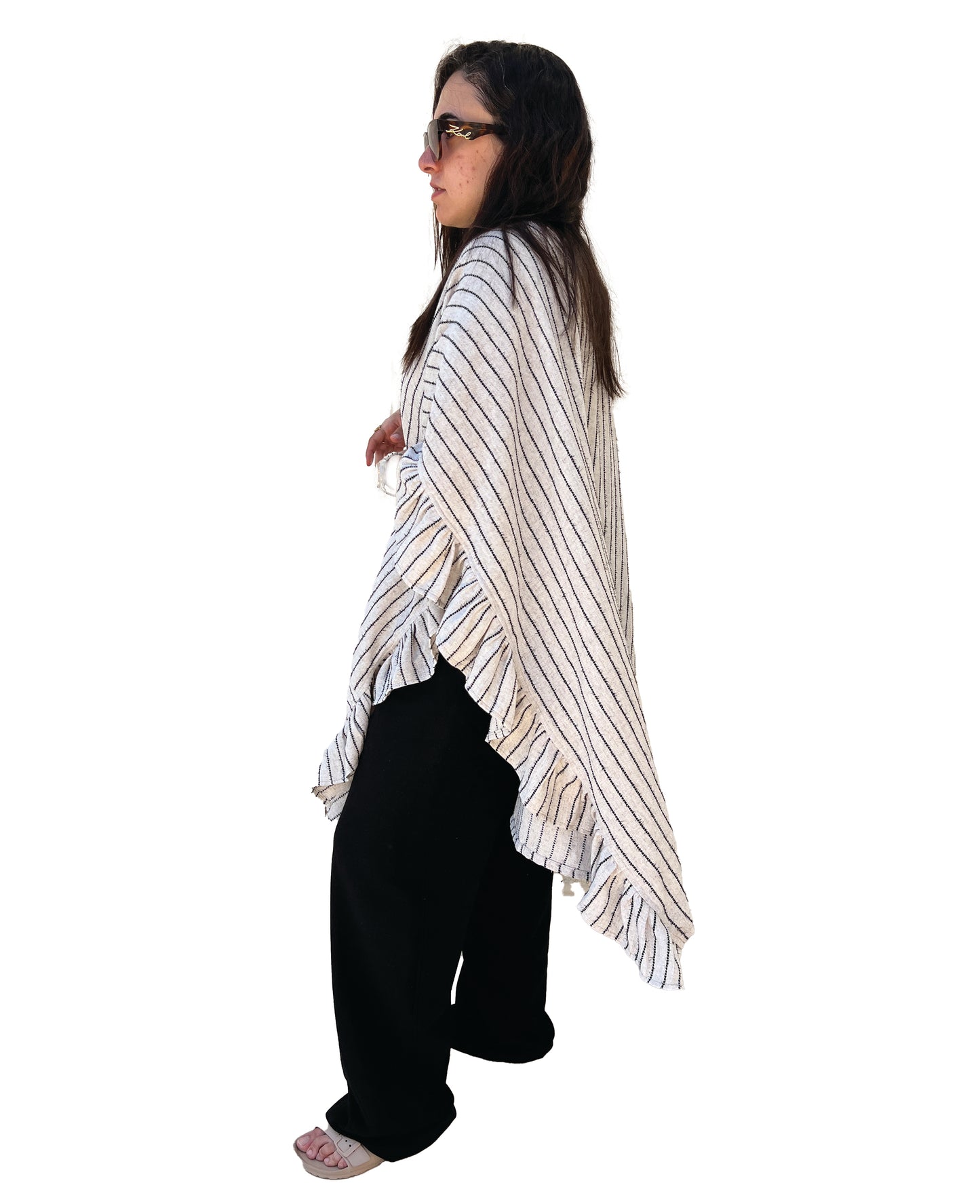Ruffle-Sides Linen Kimono