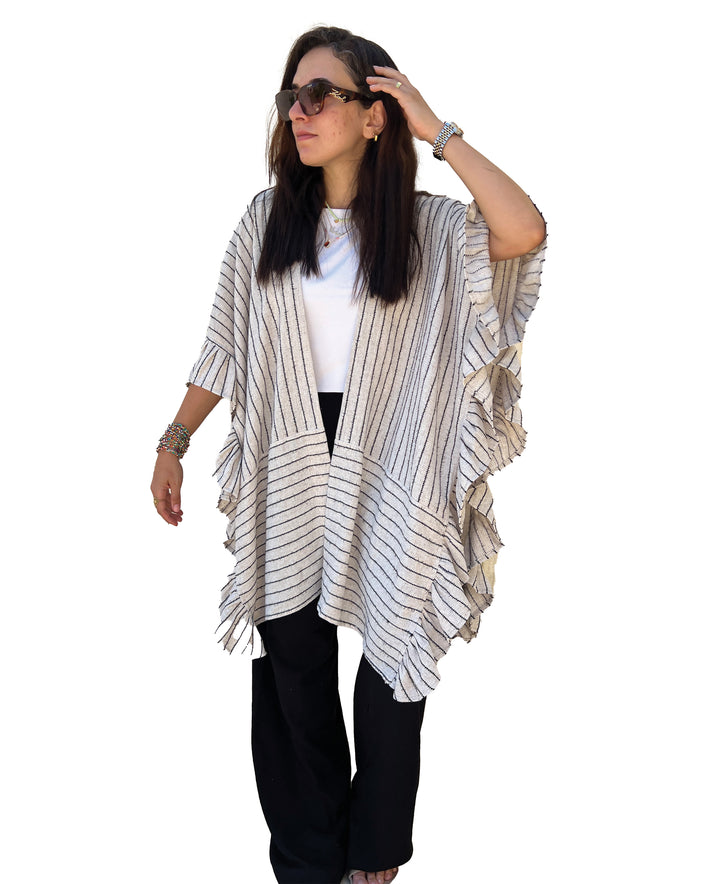 Ruffle-Sides Linen Kimono