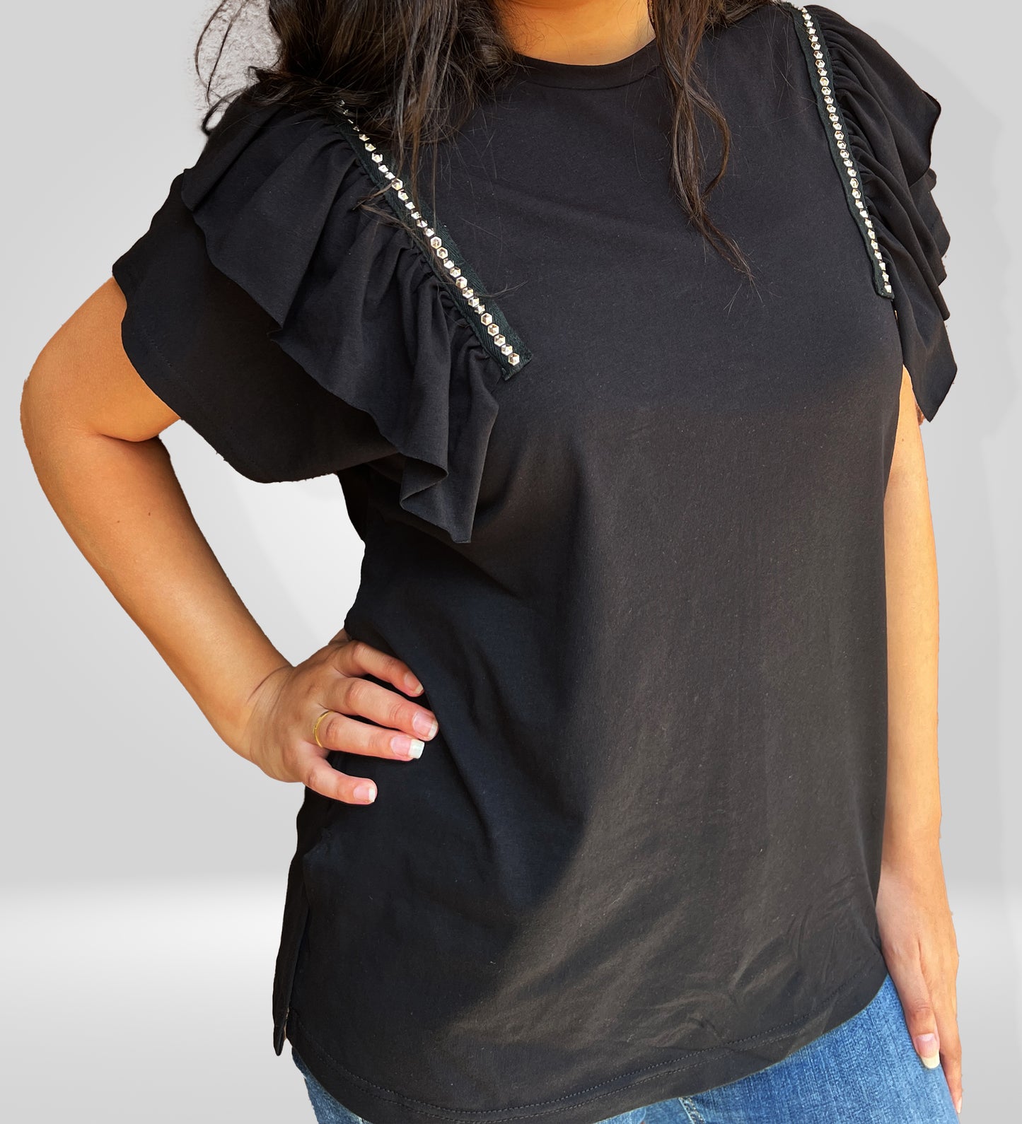 The Ruffle-Studded Shoulder Top (Short Sleeves)