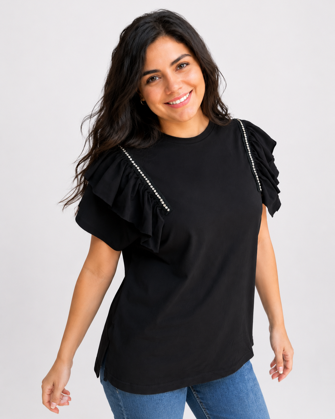 The Ruffle-Studded Shoulder Top (Short Sleeves)