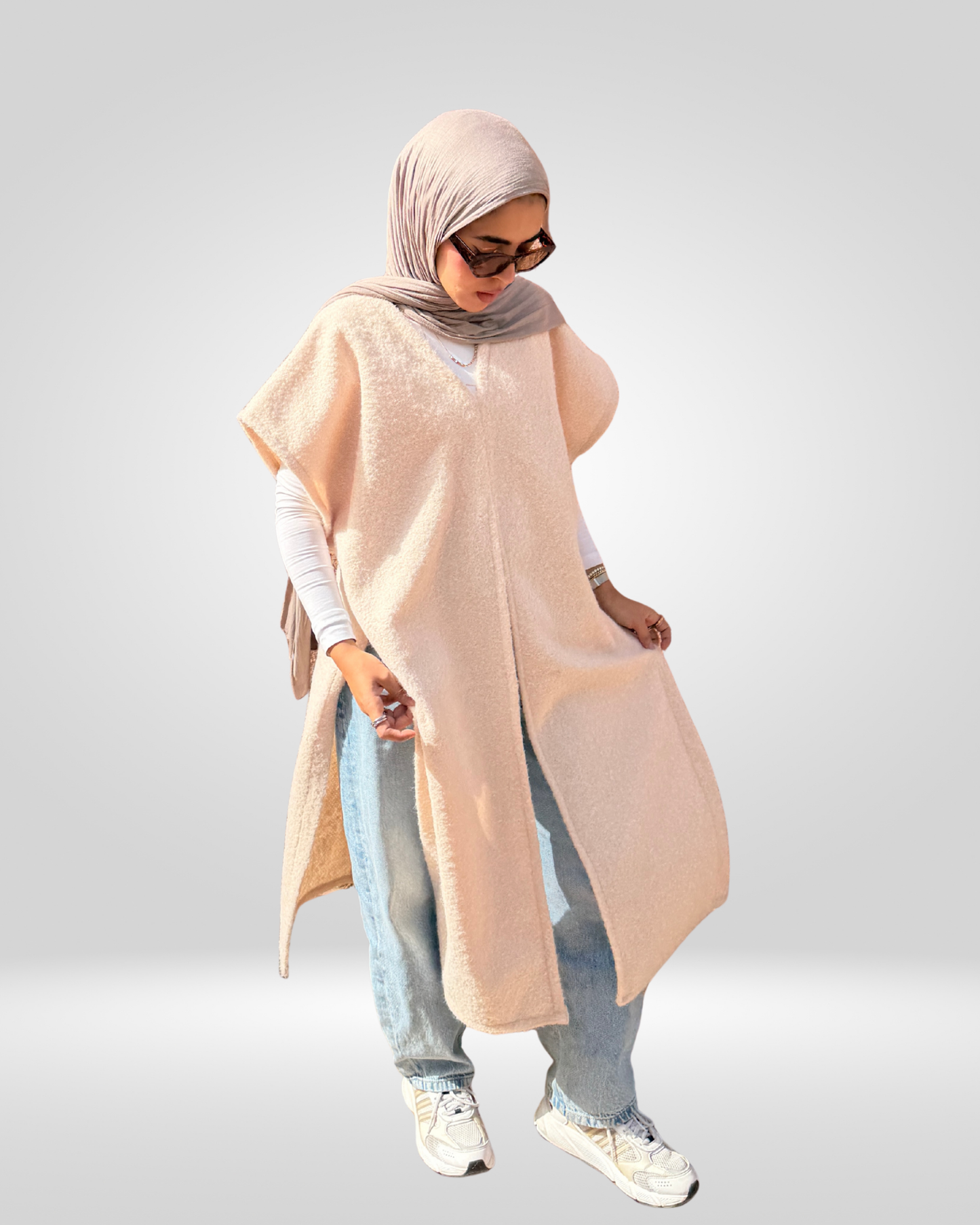 Dual Split Flow Vest - Beige